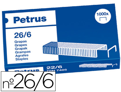 Caja 1.000 grapas Petrus nº 26/6 galvanizadas